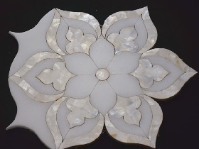 Flower Thosos White Marble Water Jet Cut Mosaic